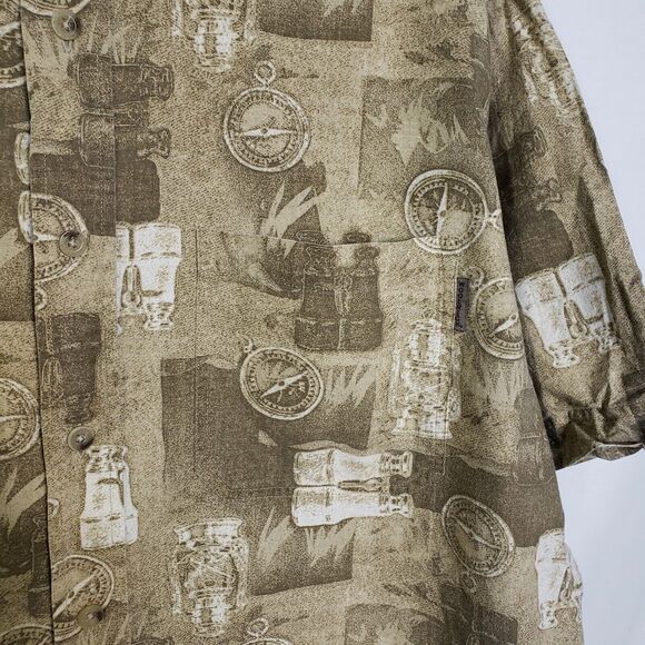 Woolrich Mens Shirt Size Large Camping Short Sleeve Button Brown All Over Print - Picture 5 of 10